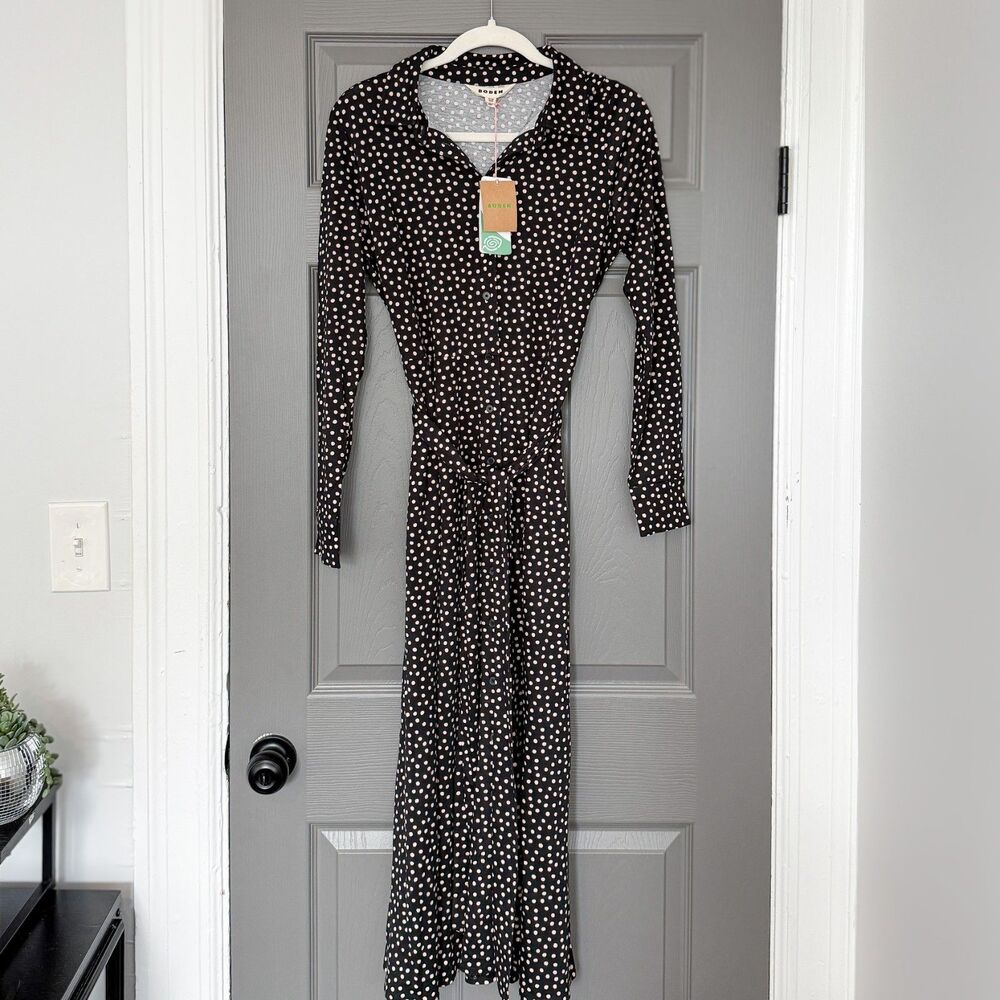 BODEN Marcia Jersey Shirt Dress NWT US 8R Regular Black Pink Midi Cotton & Modal